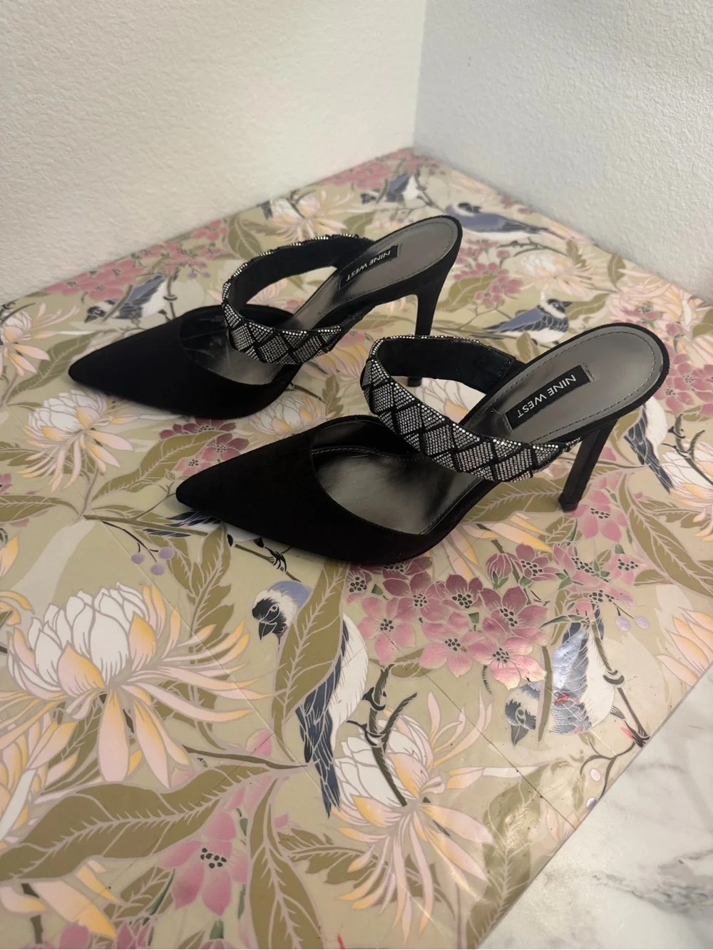 Nine West Black Pointed Toe Heels with Embellished Strap